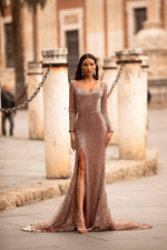 Leonita Sequin Gown - Rose Gold Alamour The Label Leonita Rose Gold Sequin Gown | Afterpay | Zip Pay | Sezzle