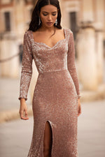 Leonita Sequin Gown - Rose Gold Alamour The Label Leonita Rose Gold Sequin Gown | Afterpay | Zip Pay | Sezzle