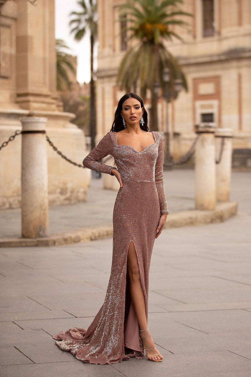 Leonita Sequin Gown - Rose Gold Alamour The Label Leonita Rose Gold Sequin Gown | Afterpay | Zip Pay | Sezzle