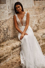 Elmas Gown - A-line Sheer V-Neck Bridal Gown with Open Back