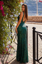 Luan - Emerald Sequin Gown with Plunge Neckline