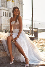 Jubaila Gown - Sheer Bustier Bridal Gown with Tulle and Pearls