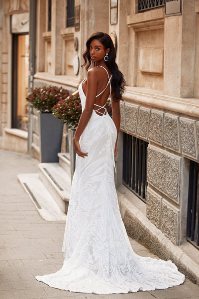 Zerlina - White Alamour Made-To-Order Zerlina White Sequin Gown | Afterpay | Klarna | Zip Pay