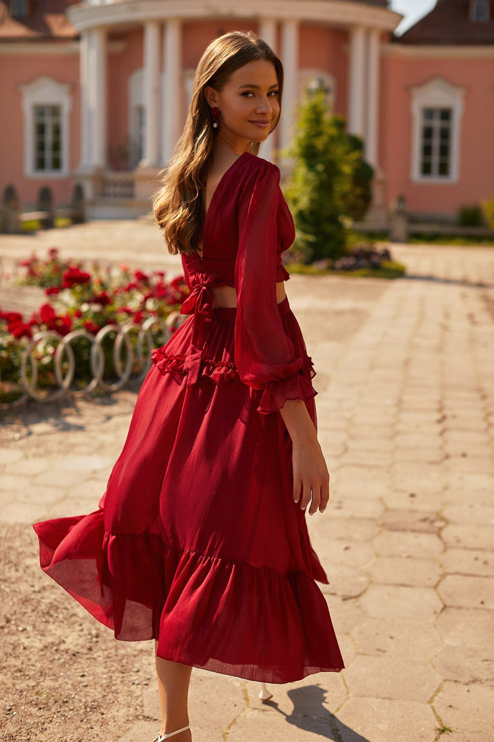 Magali Dress Alamour The Label Magali Burgundy Cut Out Midi Dress | Afterpay | Zip Pay | Sezzle