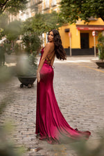 Lusila Satin Gown - Burgundy Alamour The Label Lusila Burgundy Satin Gown | Afterpay | Klarna | Zip Pay