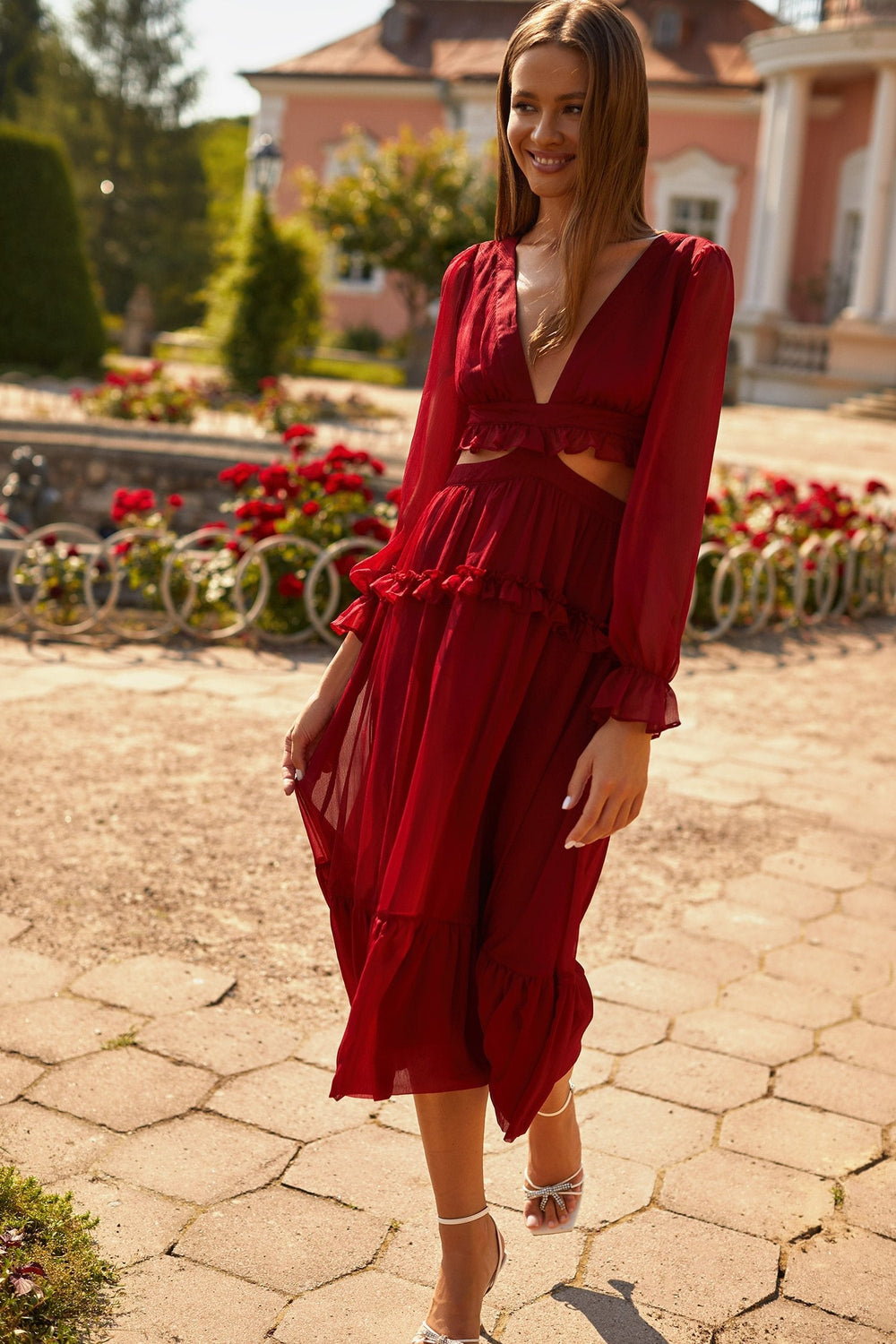 Magali Dress Alamour The Label Magali Burgundy Cut Out Midi Dress | Afterpay | Zip Pay | Sezzle