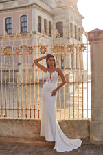 Kamelya Gown - Lace Bridal Gown with Satin Skirt and Pearl Straps.