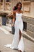 Zerlina - White Patterned Sequin Gown with Side Slit & Lace Up Back