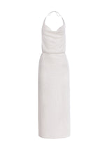 Shyla - White Sequin Dress with Cowl Neckline and Diamante Chain Accent
