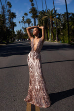 Maurita V Plunge Neckline Mermaid Gown Rose Gold Maurita V Plunge Neckline Mermaid Gown Rose Gold