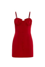 Madeline Dress - Red Lace-Up Mini with Frill Cups and Thin Sleeves