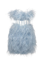 Paige Sky Blue Feather Strapless Mini Dress with Sheer Bodice
