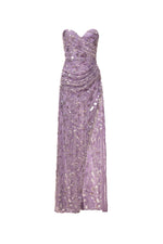 Eliza - Purple Beaded Strapless Gown with Side Slit & Lace-Up Back