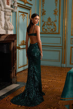Selene - Emerald Sequin Gown with Side Cut-Outs and Mermaid Silhouette