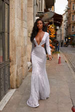 Essence - Silver Alamour The Label Essence Silver Long Sleeve Sequin Gown | Afterpay | Zip Pay