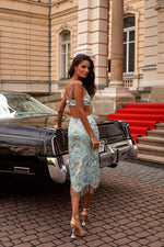 Lena Dress Alamour The Label Lena Blue & Gold Jacquard Midi Dress | Afterpay | Klarna | Zip Pay