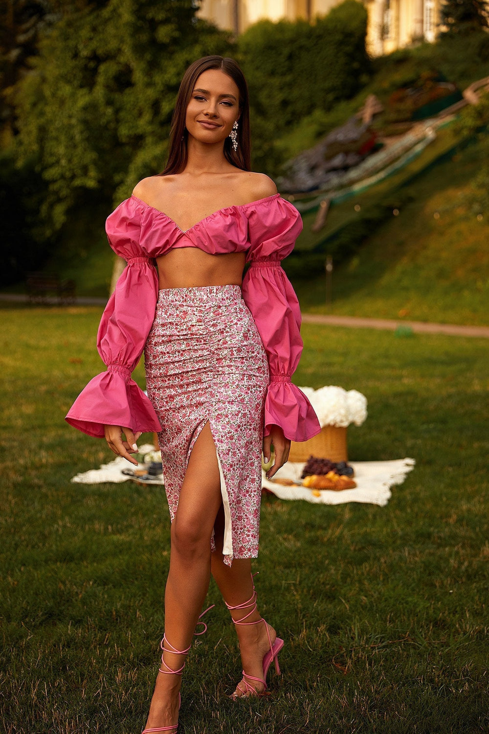 Loulia Top - Pink Alamour The Label Loulia Pink Off-shoulder Crop Top | Afterpay | Zip Pay | Sezzle