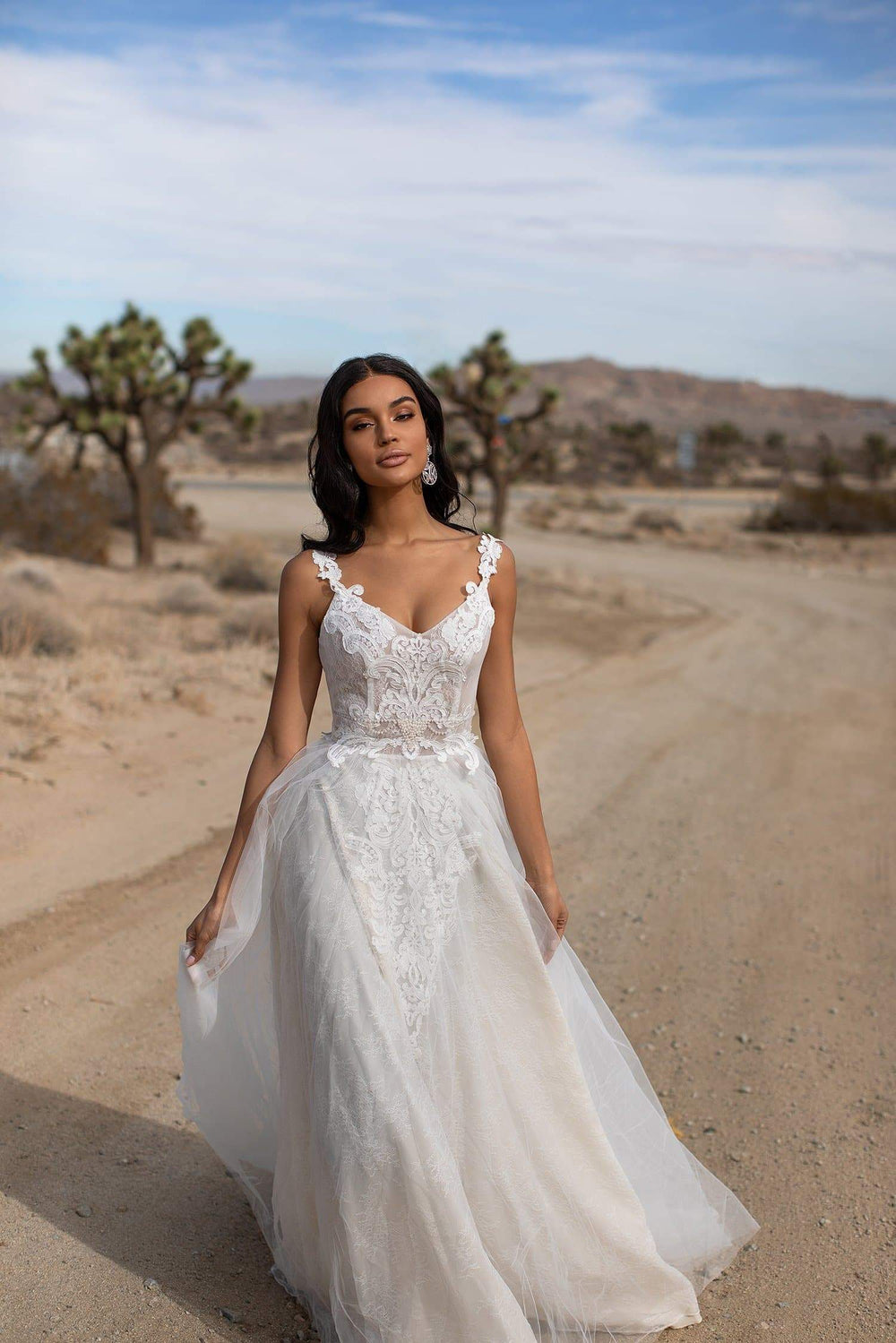 A&N Gaia - White Boho Bridal Gown with Lace Bodice & Tulle Skirt