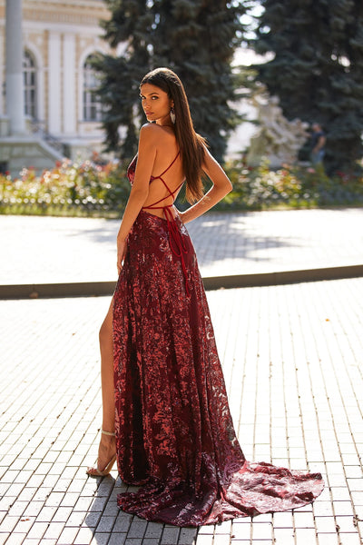 Amany - Burgundy Alamour The Label Amany Burgundy Sequin Gown | Afterpay | Zip Pay | Sezzle