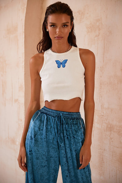 Lais Tank - Teal Alamour The Label Lais White Ribbed Cropped Top | Afterpay | Klarna | Zip Pay