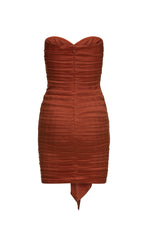 Lulia Dress - Strapless Rust Satin Mini Dress with Ruching & Cut-Outs