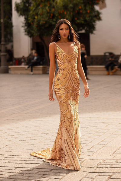 Rianata Sequin Gown - Gold Alamour The Label Rianata Gold Sequin Gown | Afterpay | Zip Pay | Sezzle | Laybuy