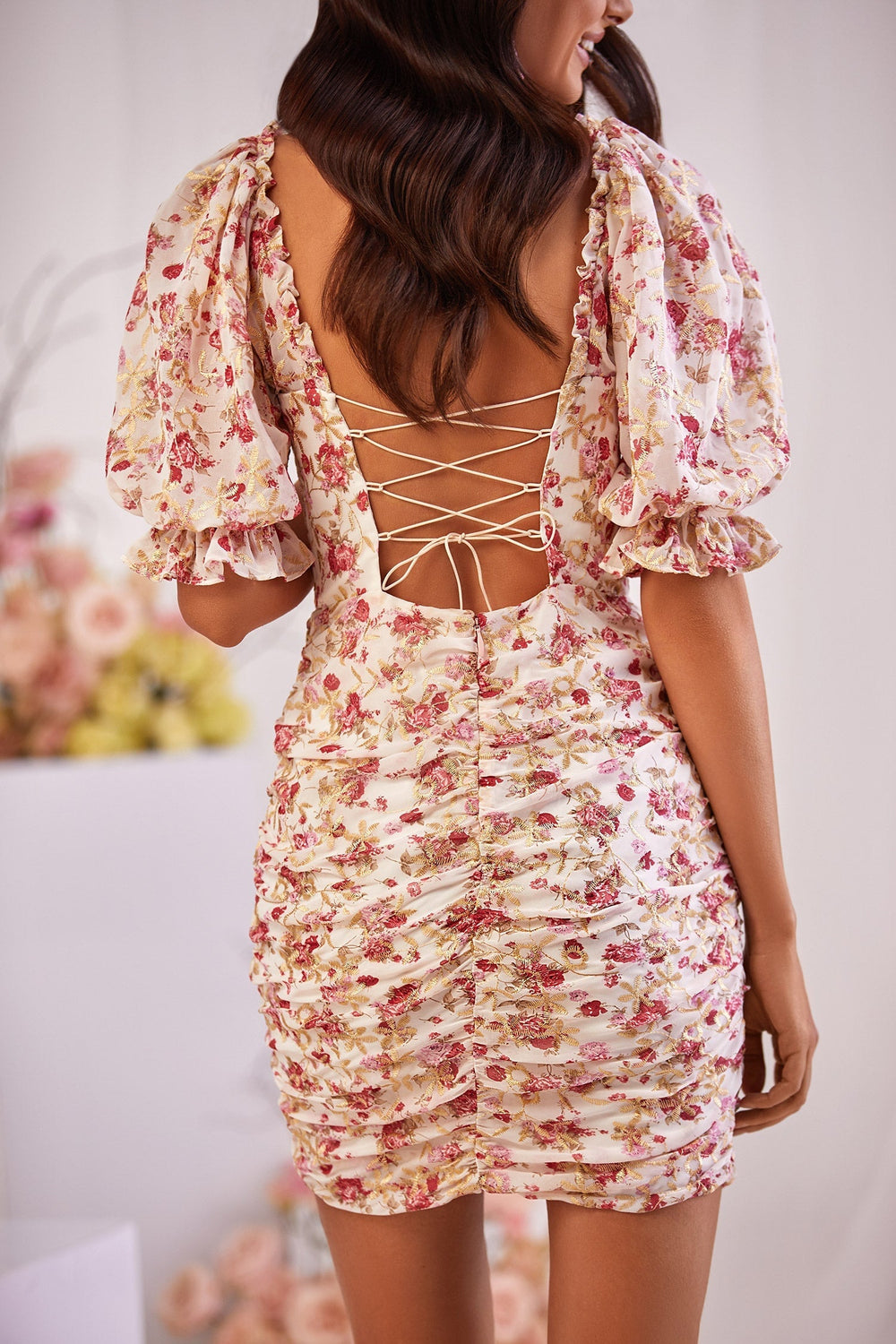 Myrna Floral Print Mini Dress with Sleeves