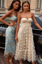 Lena Dress Alamour The Label Lena Blue & Gold Jacquard Midi Dress | Afterpay | Klarna | Zip Pay