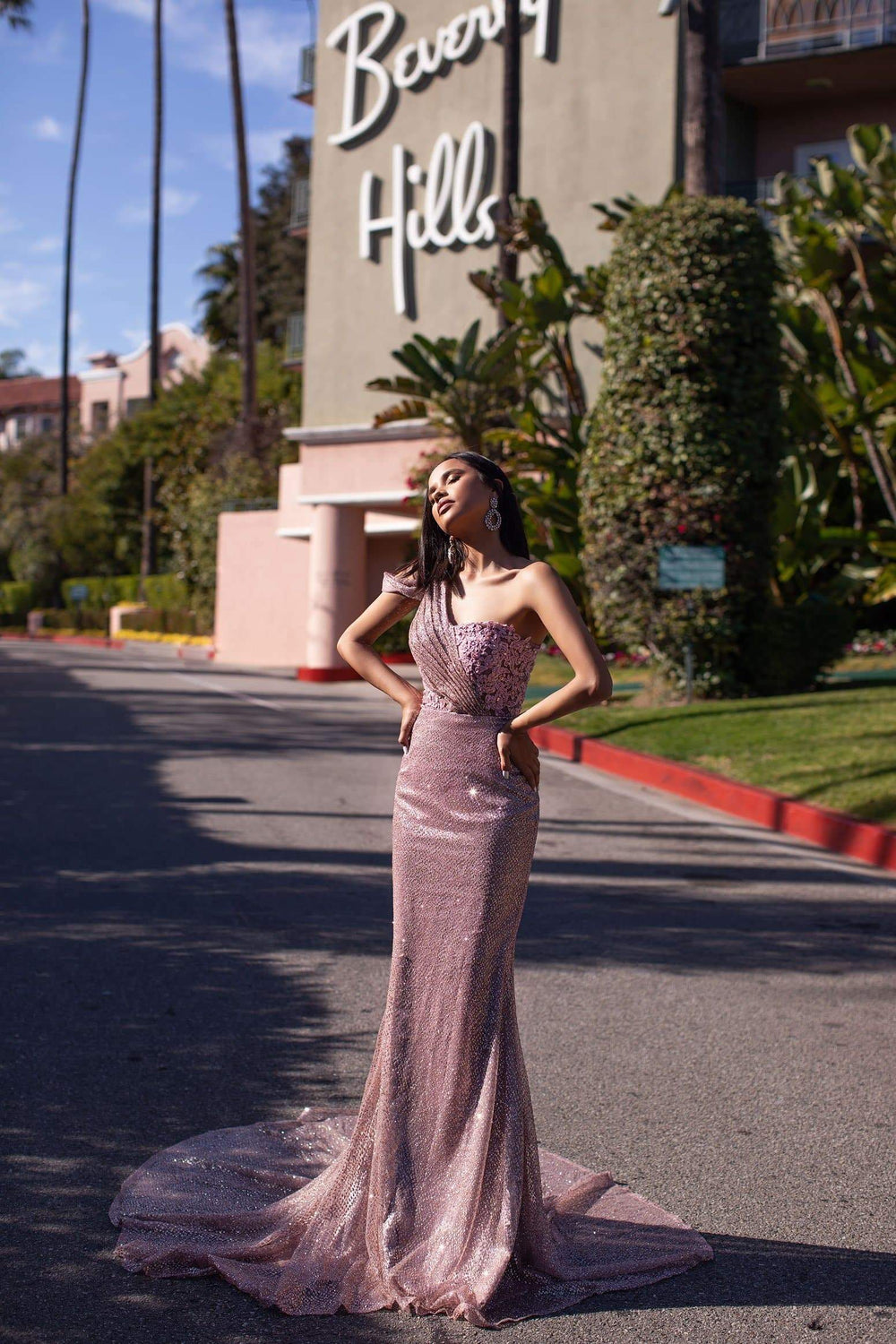 Kalinda Beaded Glitter Gown - Rose Pink Alamour The Label A&N Kalinda Rose Pink Beaded Prom Gown | Afterpay | Zip Pay