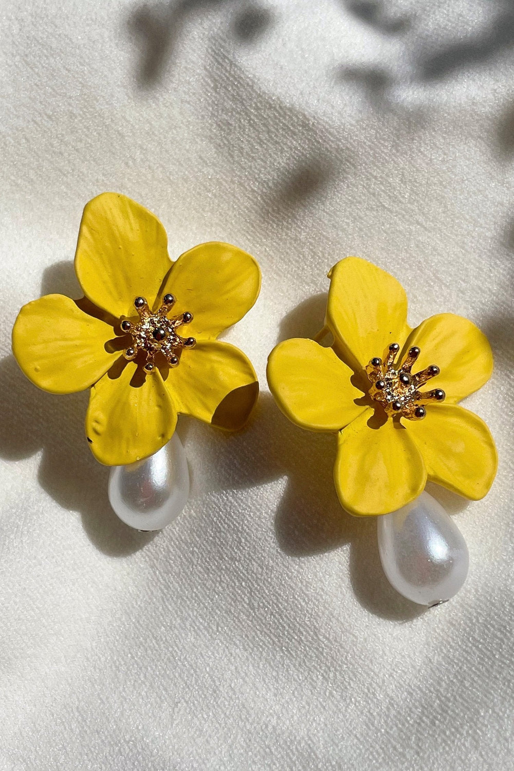 Adele Yellow Flower Pearl Studs