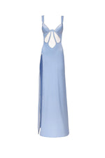 Sasha - Blue Gown with Diamante Trim and Bodice Cut-Outs & a Side Slit