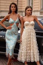 Lena Dress Alamour The Label Lena Blue & Gold Jacquard Midi Dress | Afterpay | Klarna | Zip Pay