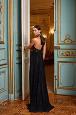 Anthea - Black Lace A-Line Gown with Asymmetrical Shoulder Sleeve