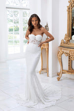 Rebeka - White Strapless Sweetheart Premium Lace Gown with Sheer Waist