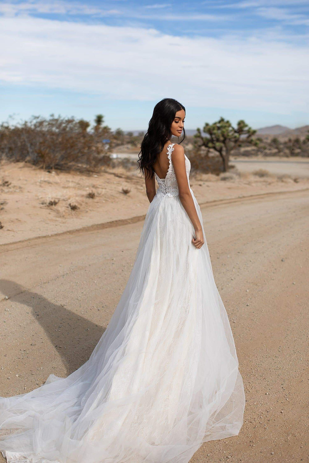 A&N Gaia - White Boho Bridal Gown with Lace Bodice & Tulle Skirt