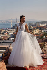 Sefa Gown - Lace & Pearl Detailed Bridal Gown with Sheer Open Back