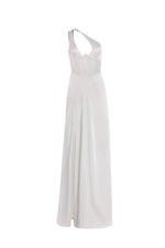 Maliha - White Satin Gown with Sheer Mesh Bodice
