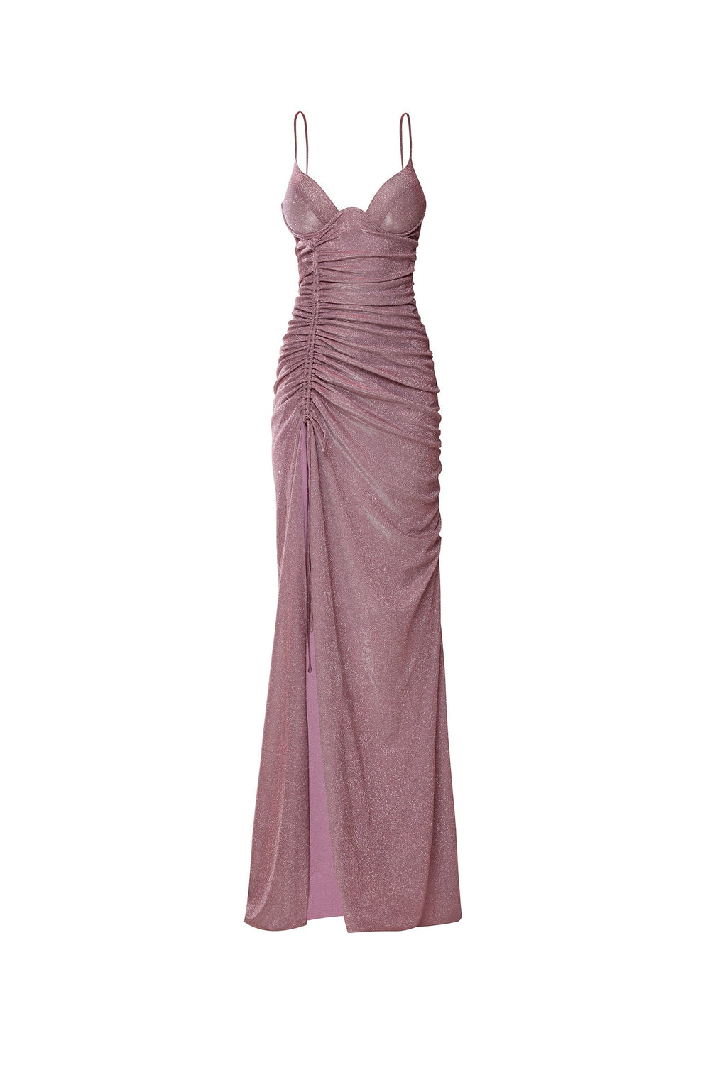 Henriette - Lilac Ruched Glitter Gown with Criss Cross Back