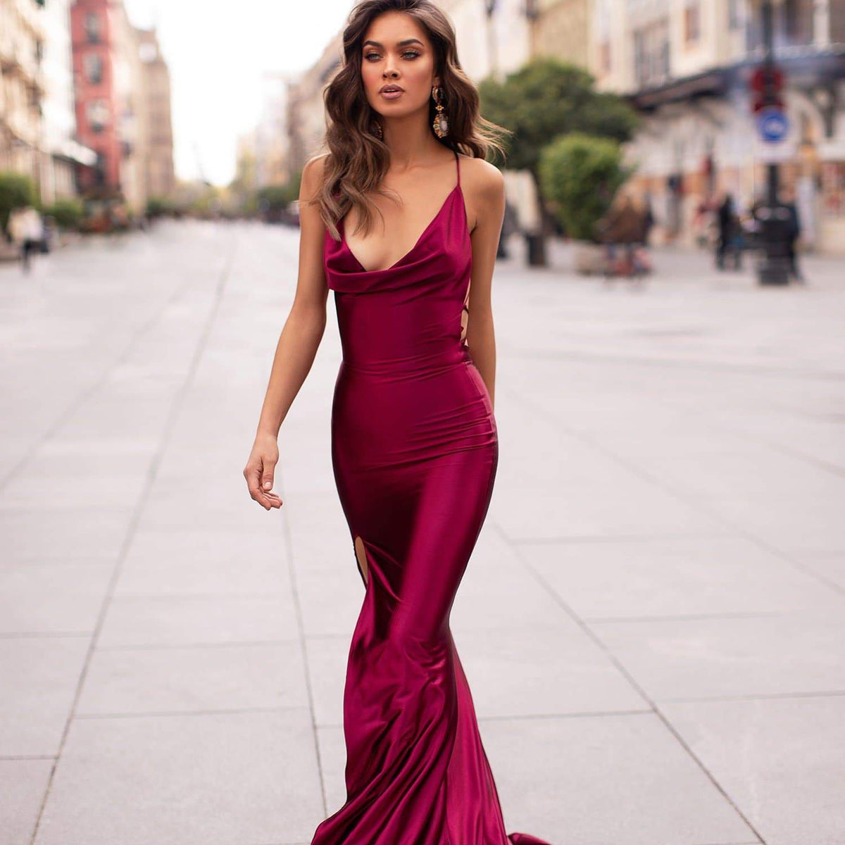 Desirae Plum Satin Gown | Afterpay | Zip Pay | Sezzle | Laybuy