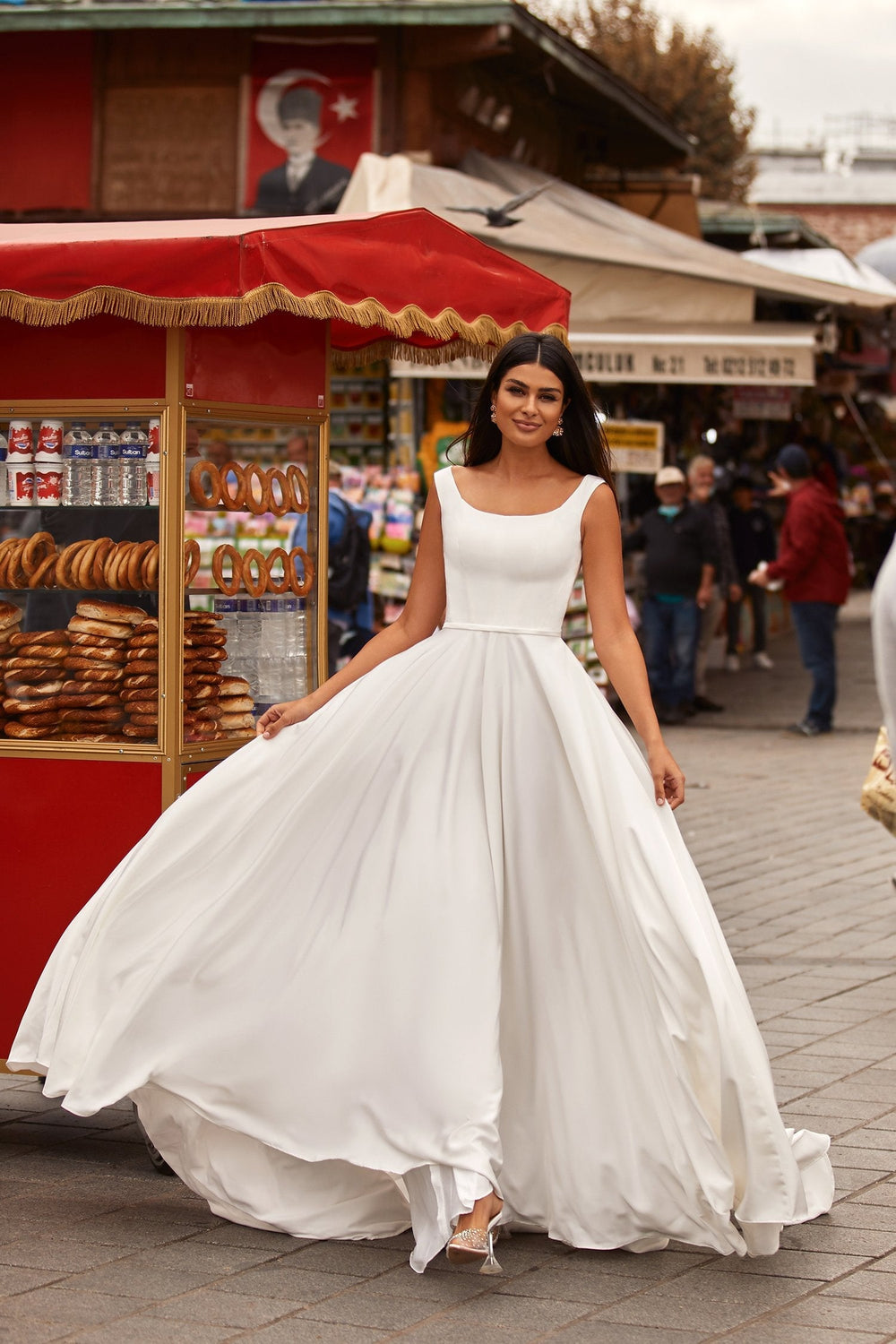 Elnara Gown - Matte Satin Bridal Gown with Square Neckline & High Back