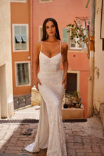 Drita - White Sequin Gown with Side Slit