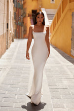 Harriet - White Satin Gown with Dainty Straps and Lace-Up Back