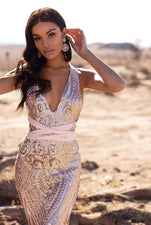 Sheyla Sequin Gown - Rose Gold Alamour The Label A&N Luxe Sheyla Rose Gold Sequin Gown | Afterpay | Zip Pay