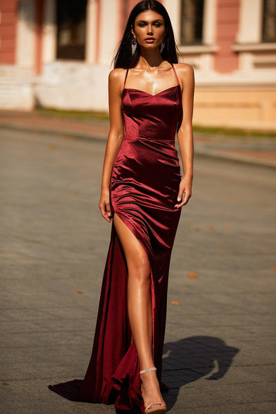 Zaria - Burgundy Alamour The Label Zaria Burgundy Satin Mermaid Gown | Afterpay | Zip Pay