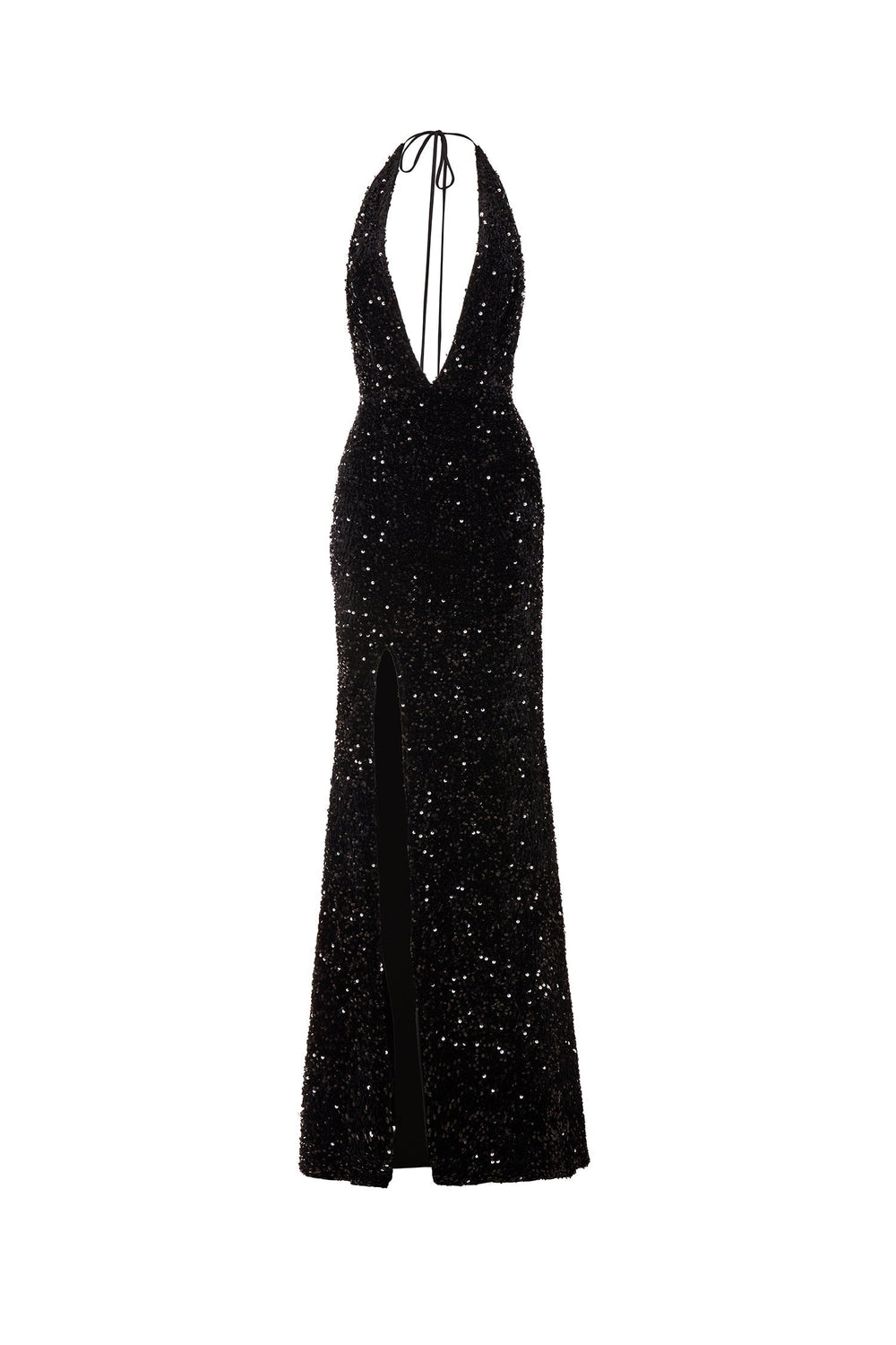 Lili - Black Sequin Plunge Neck Dress with Criss Cross Back
