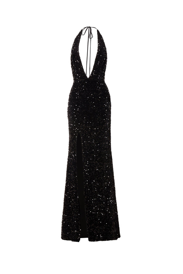 Lili - Black Sequin Plunge Neck Dress | Afterpay | Zip Pay | Sezzle
