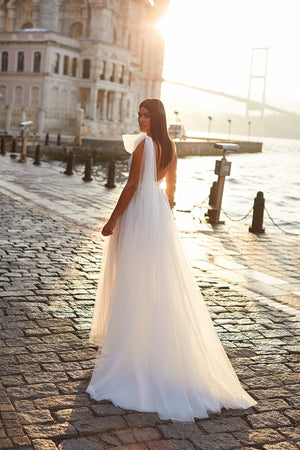 Seyyal Gown - One Shoulder Bridal Gown with Throw Over Sleeve