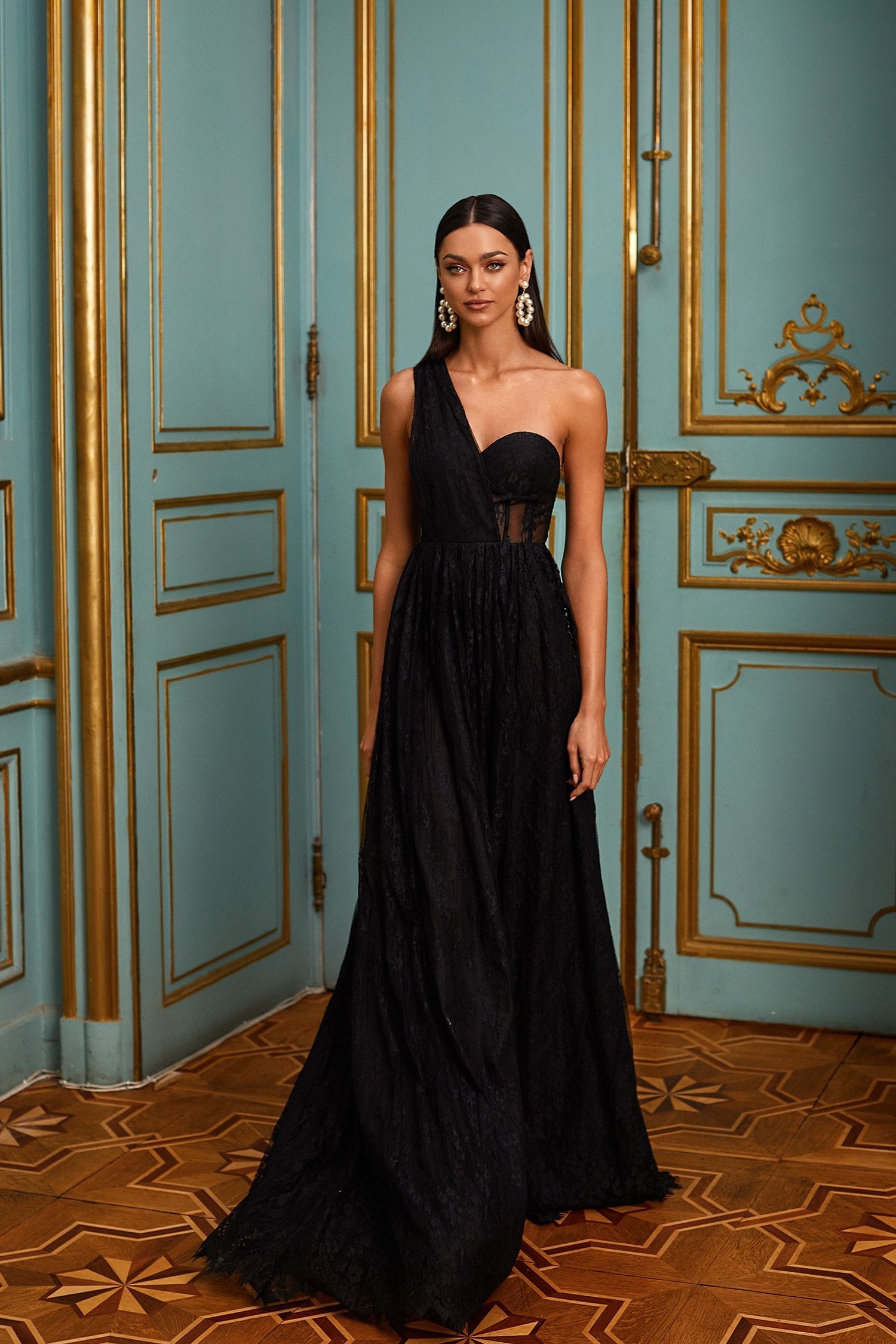 Anthea Black Lace Gown with Side Slit | Afterpay | Laybuy | Klarna