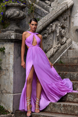 Gwen - Lilac Chiffon Dress with Open Back and Open Neckline