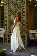 Elda Dress - White Lace A-Line Maxi Dress with Bustier & Tie-Up Straps